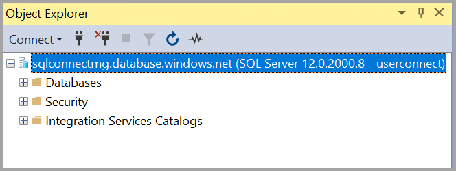 Screenshot della connessione al database SQL di Azure in SSMS.