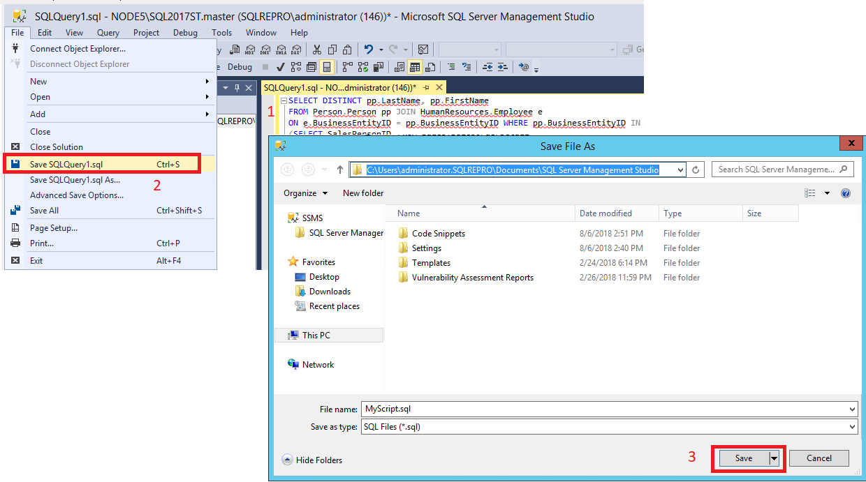 Salvare la query SQL