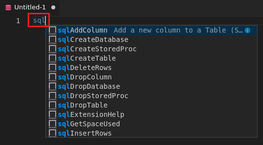 Screenshot dell'editor in Visual Studio Code, frammenti di codice SQL.