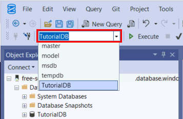 Screenshot che mostra come modificare il contesto del database.