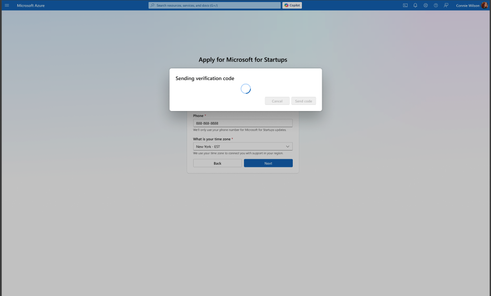 Invio dello stato di caricamento del codice di verifica per la verifica del telefono.