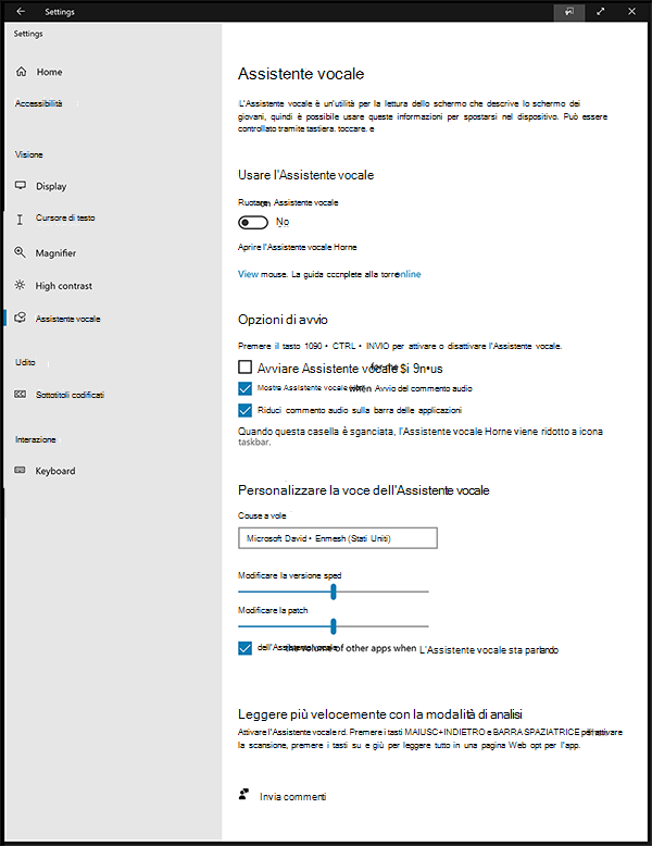 Attivare l'Assistente vocale per descrivere Windows e le app
