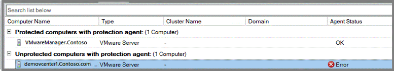 Screenshot del server vmware di esempio con credenziali interrotte.