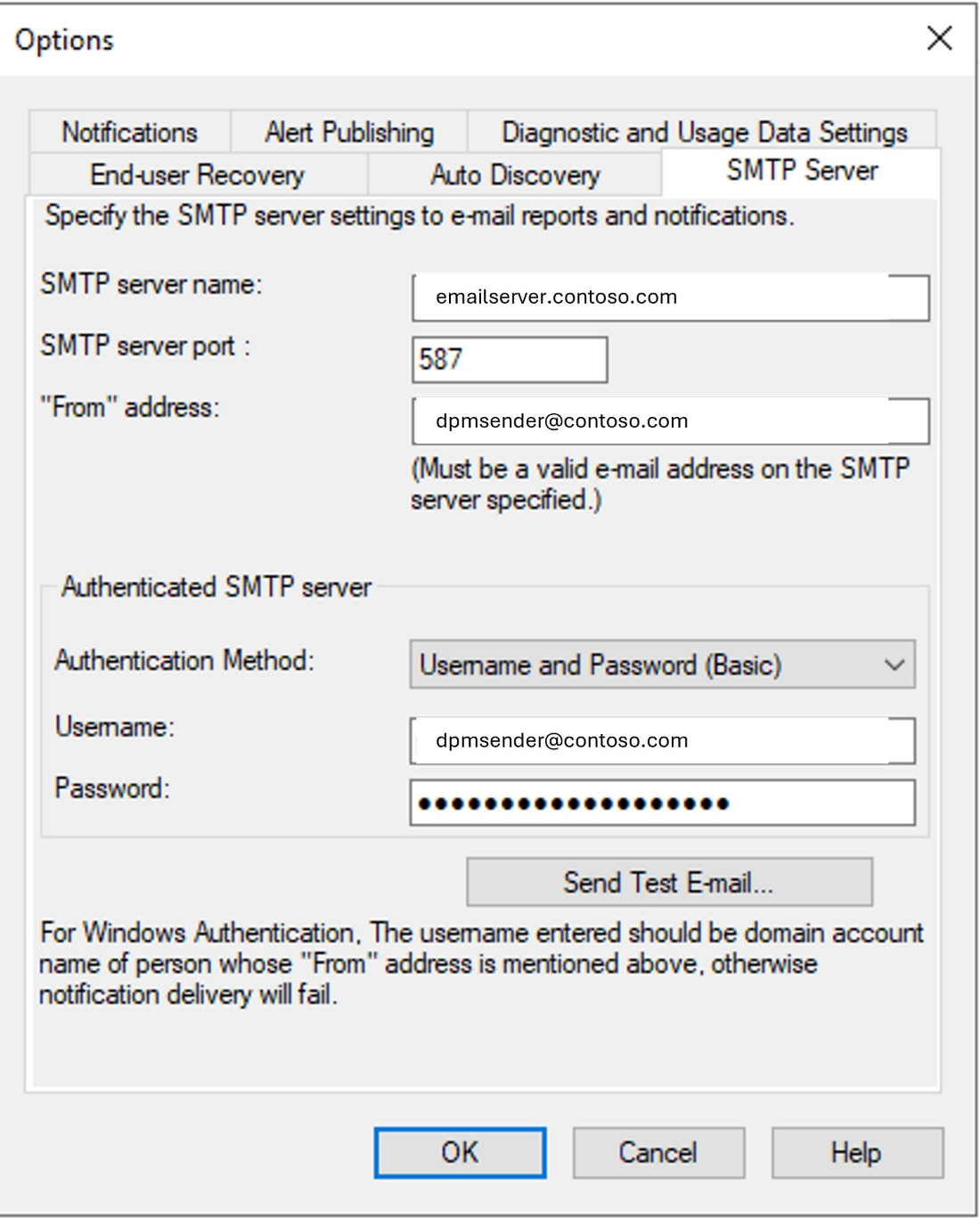 Screenshot della nuova scheda del server SMTP.