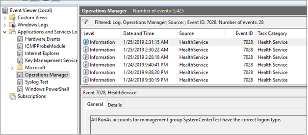 Screenshot del numero degli eventi.