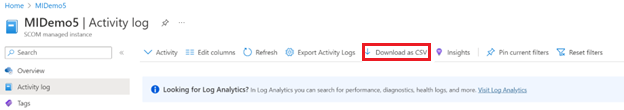 Screenshot che mostra l'opzione download del log attività.