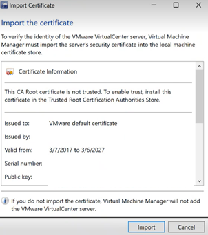 Screenshot che mostra l'opzione Importa certificati.