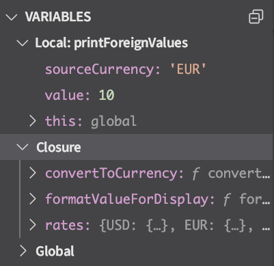 Screenshot of the Variables pane.