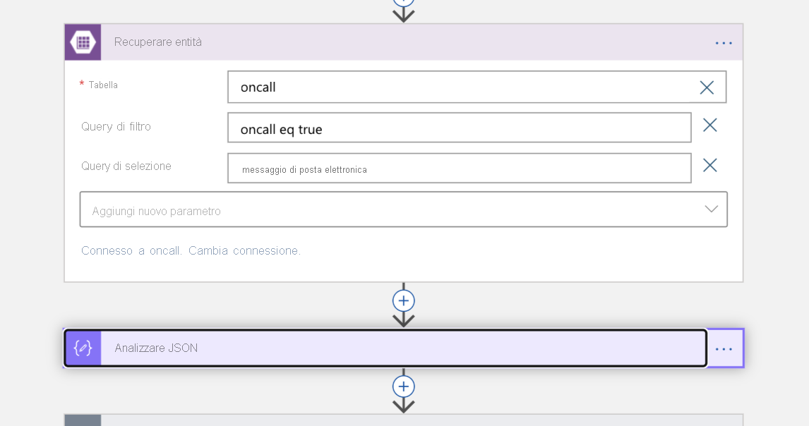 Screenshot del blocco Recupera entità nella visualizzazione Progettazione app per la logica dell'app per la logica.