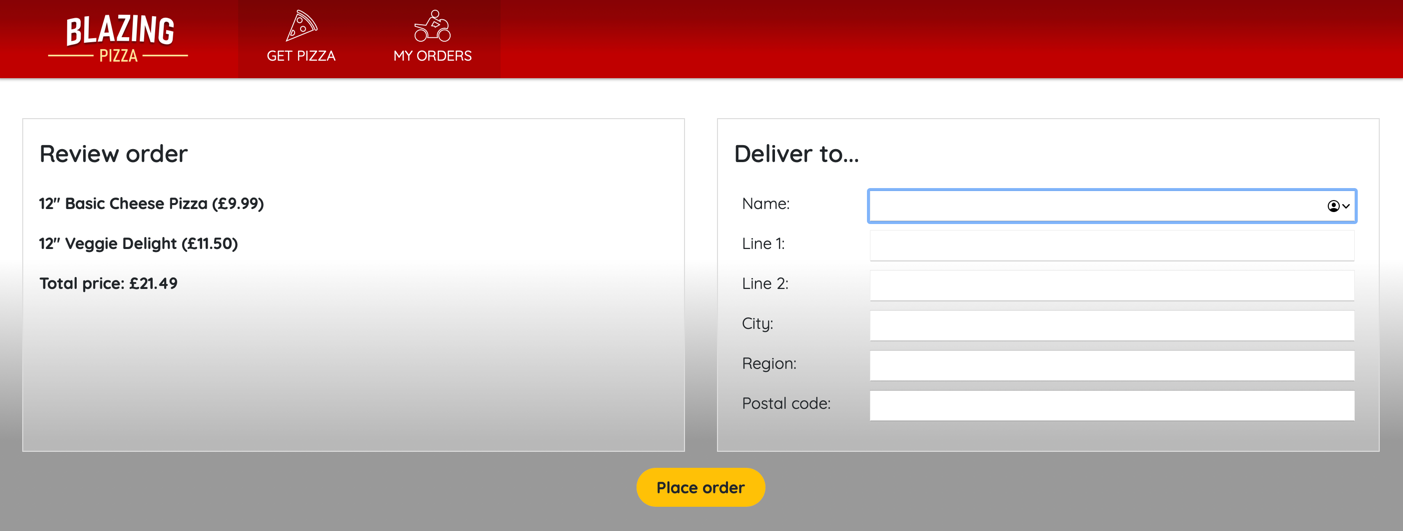 Screenshot del campo relativo al nome con lo stato attivo nel rendering della pagina.