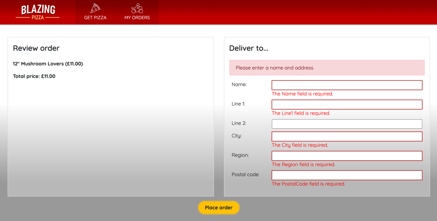 Screenshot del messaggio di errore complessivo visualizzato.