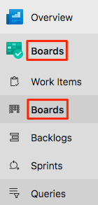 A screenshot of Azure DevOps showing the location of the Boards menu.