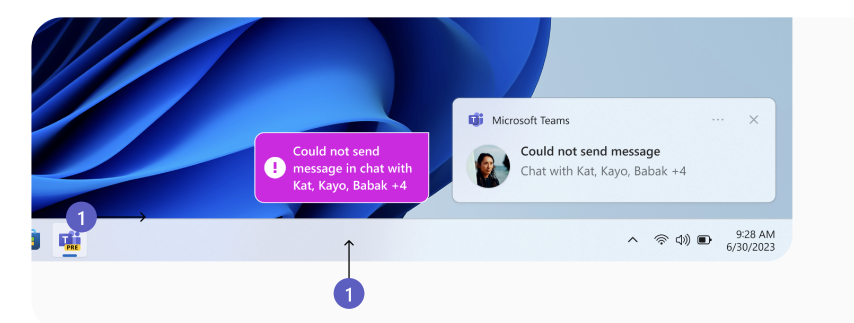 Screenshot di una notifica desktop da Microsoft Teams che mostra un messaggio di errore.