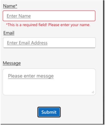 Screenshot dei messaggi di errore di un modulo che richiede agli utenti di compilare il campo delle informazioni prima di continuare.