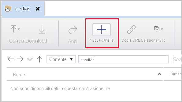 Pulsante New Folder (Nuova cartella) in Storage Explorer.
