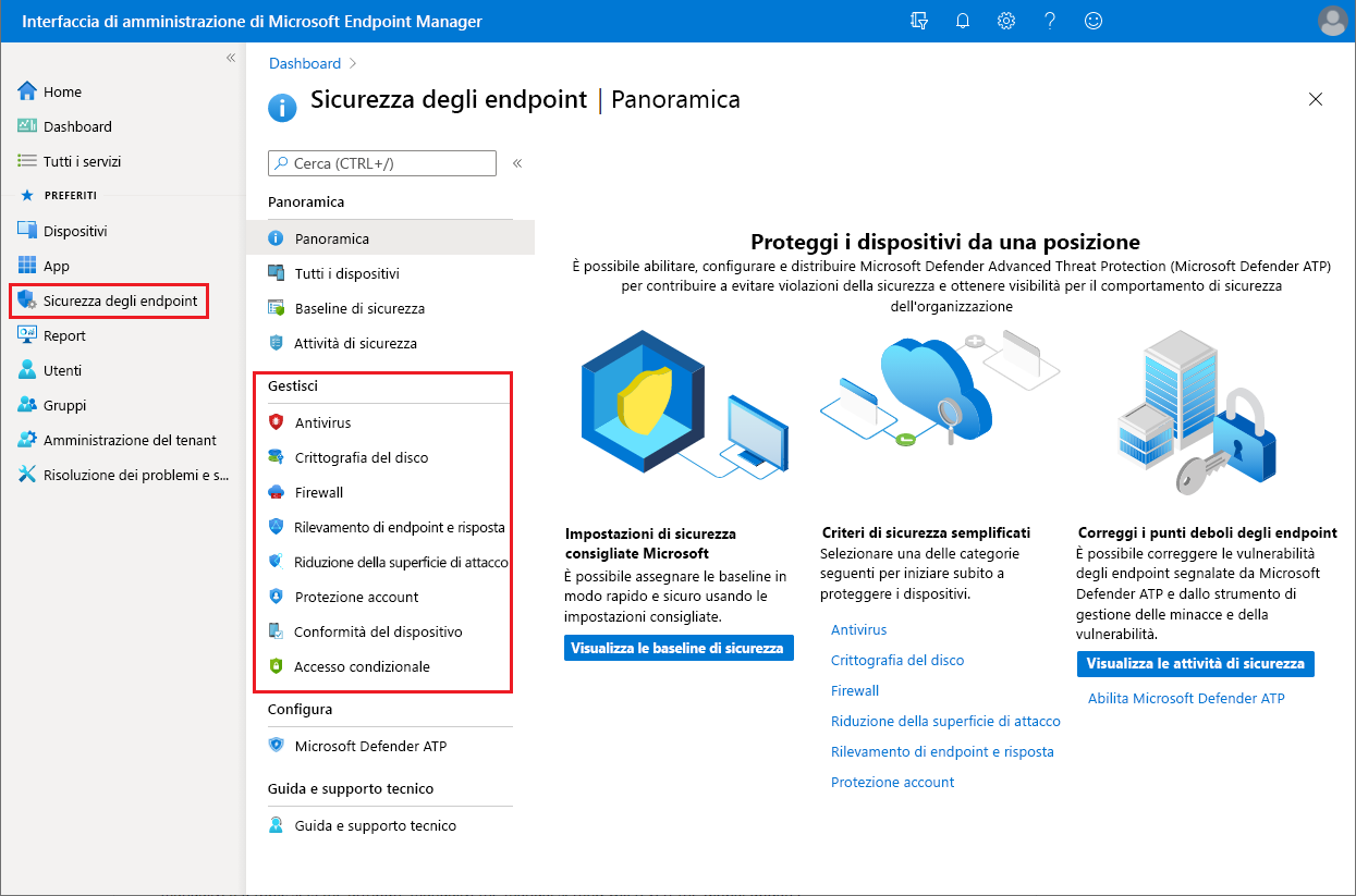 Schermata del carico di lavoro di sicurezza endpoint in Microsoft Intune.