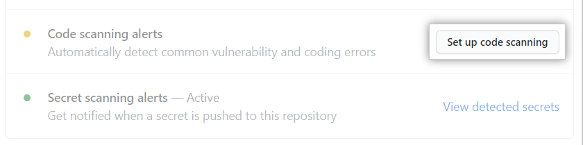 Screenshot del pulsante configura l'analisi del codice.