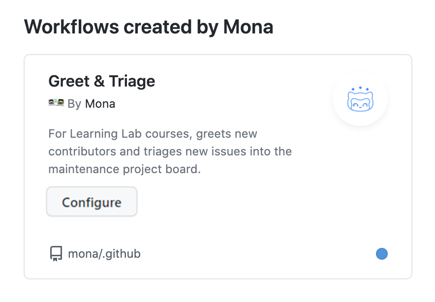 Screenshot of a template organization workflow called greet and triage by Mona.