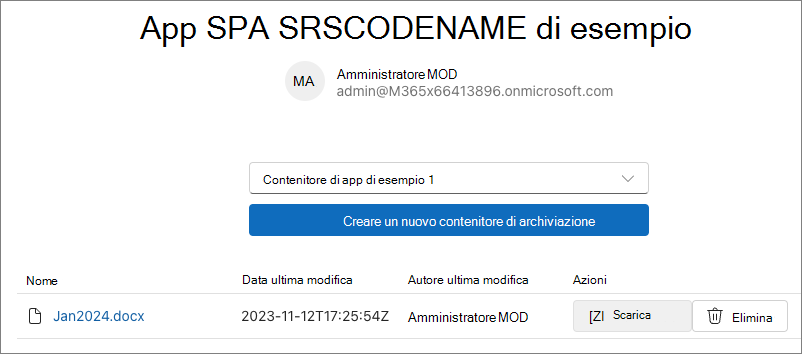 Screenshot dell'oggetto DataGrid di base che visualizza il contenuto del contenitore.