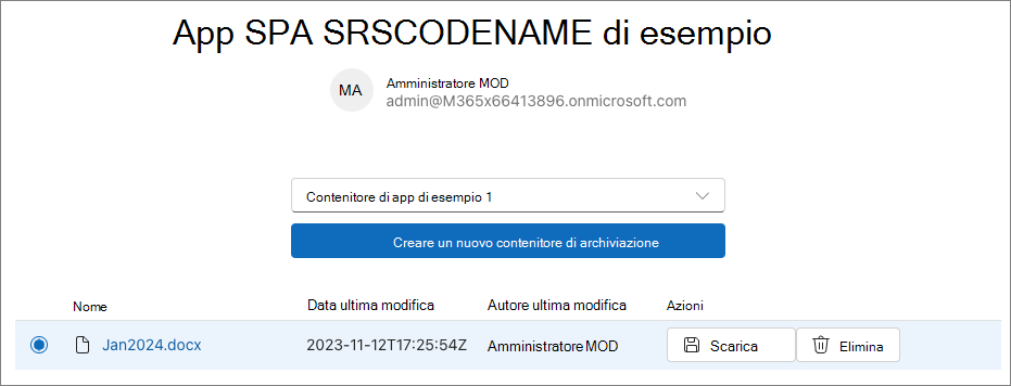 Screenshot del pulsante Scarica abilitato quando viene selezionato un elemento.