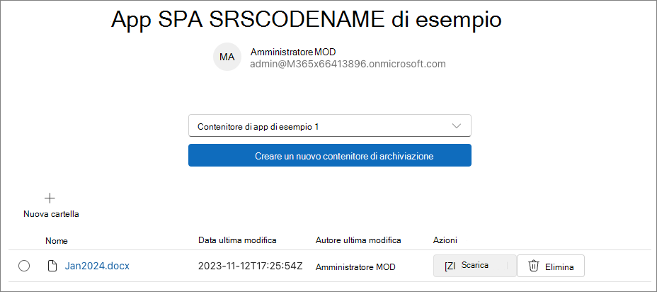 Screenshot che mostra il pulsante Nuova cartella.