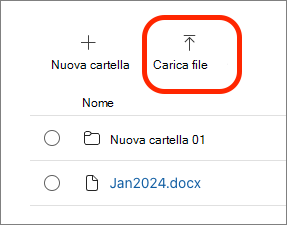 Screenshot del pulsante Carica file.