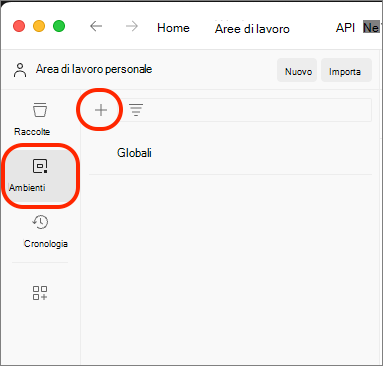 Screenshot di Postman che crea un nuovo ambiente.