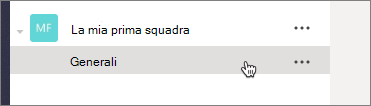 Screenshot che seleziona il canale Generale nel team My First Team.