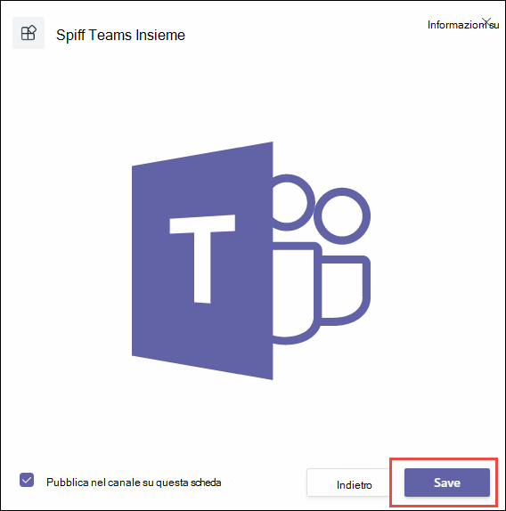 Screenshot che conferma l'installazione dell'app SPFx Teams Together.