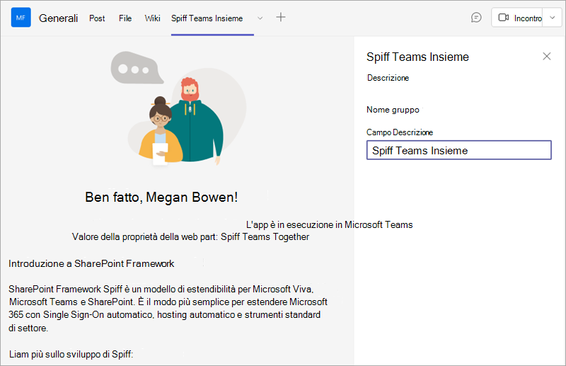 Screenshot dell'app SPFx Teams Together funzionante.