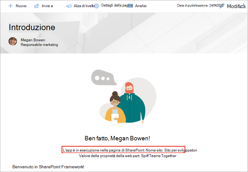 Screenshot della soluzione SPFx in SharePoint.