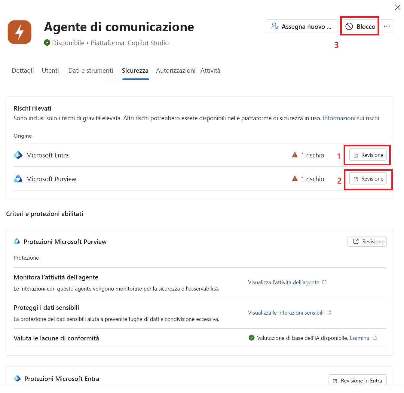 Screenshot showing the Security tab with risk and Block option.