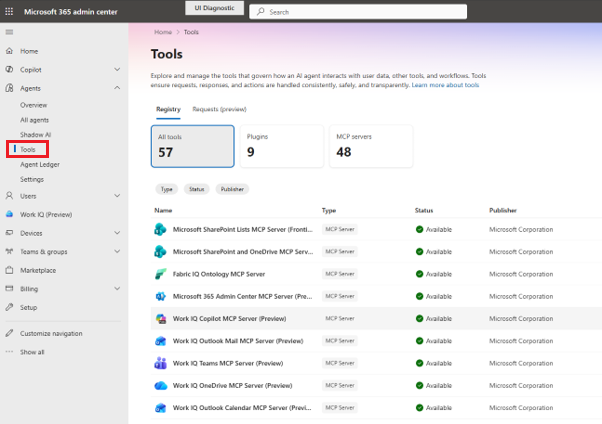 Screenshot of the Tools page in Microsoft 365 admin center.