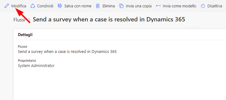 Modifica flusso (screenshot) con una freccia che punta all'opzione Modifica.
