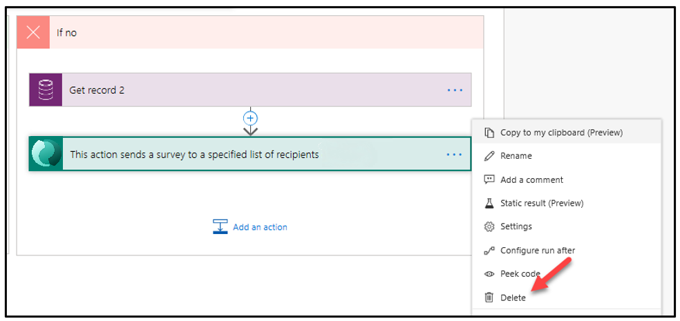 Passaggio Elimina (screenshot) con il pulsante con i puntini di sospensione aperto e una freccia che indica l'opzione Elimina.