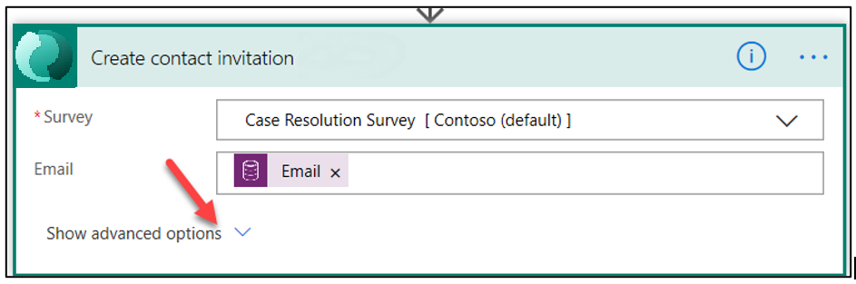 Mostra le opzioni avanzate (screenshot) con una freccia che indica Mostra le opzioni avanzate in Crea invito contatto.