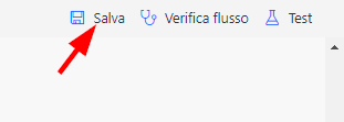 Salva flusso (screenshot) con una freccia che punta al pulsante Salva.