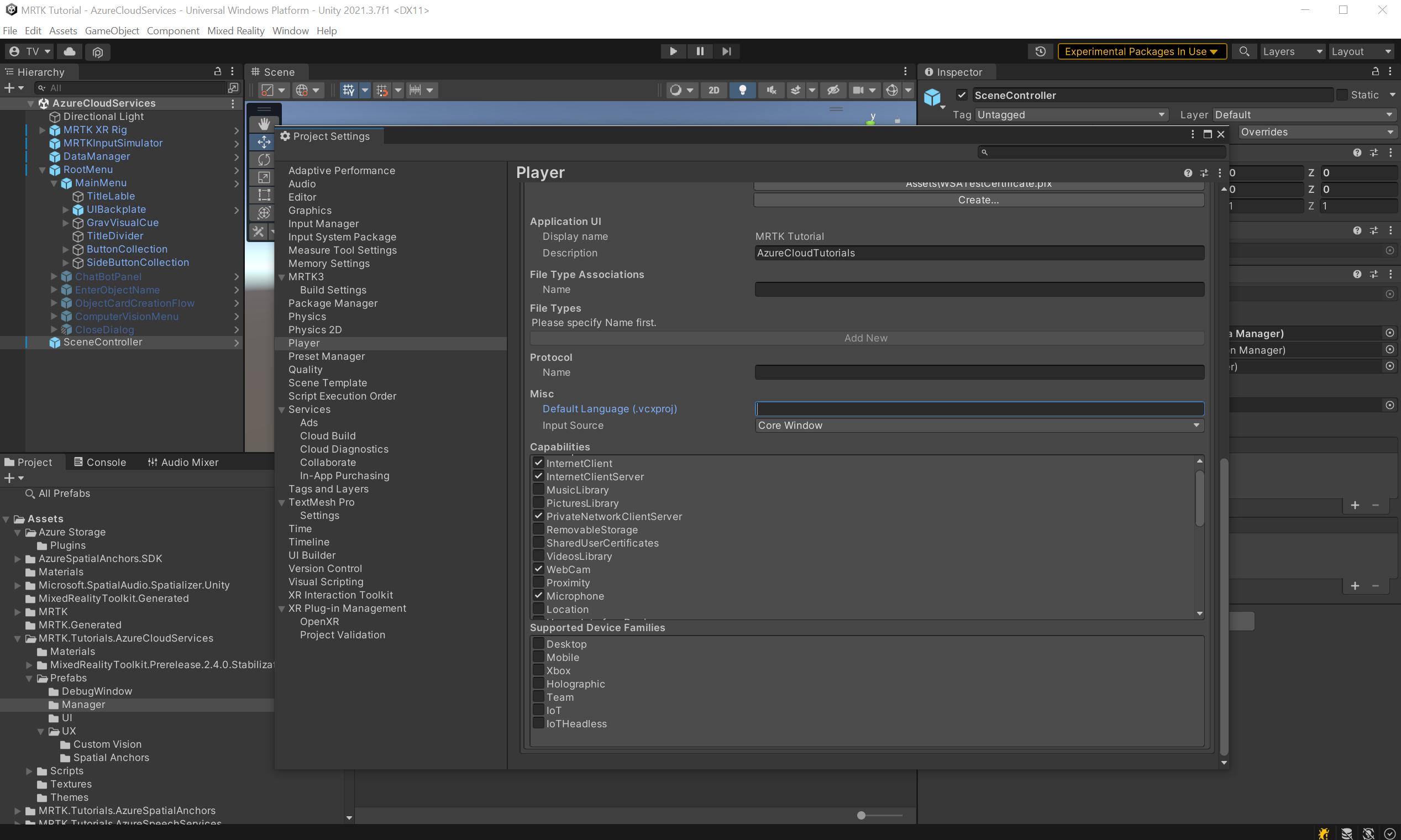 Screenshot of Unity Capabilities