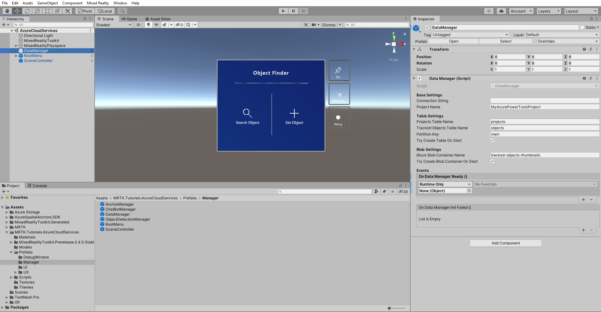 Screenshot of Unity with DataManager object selected.