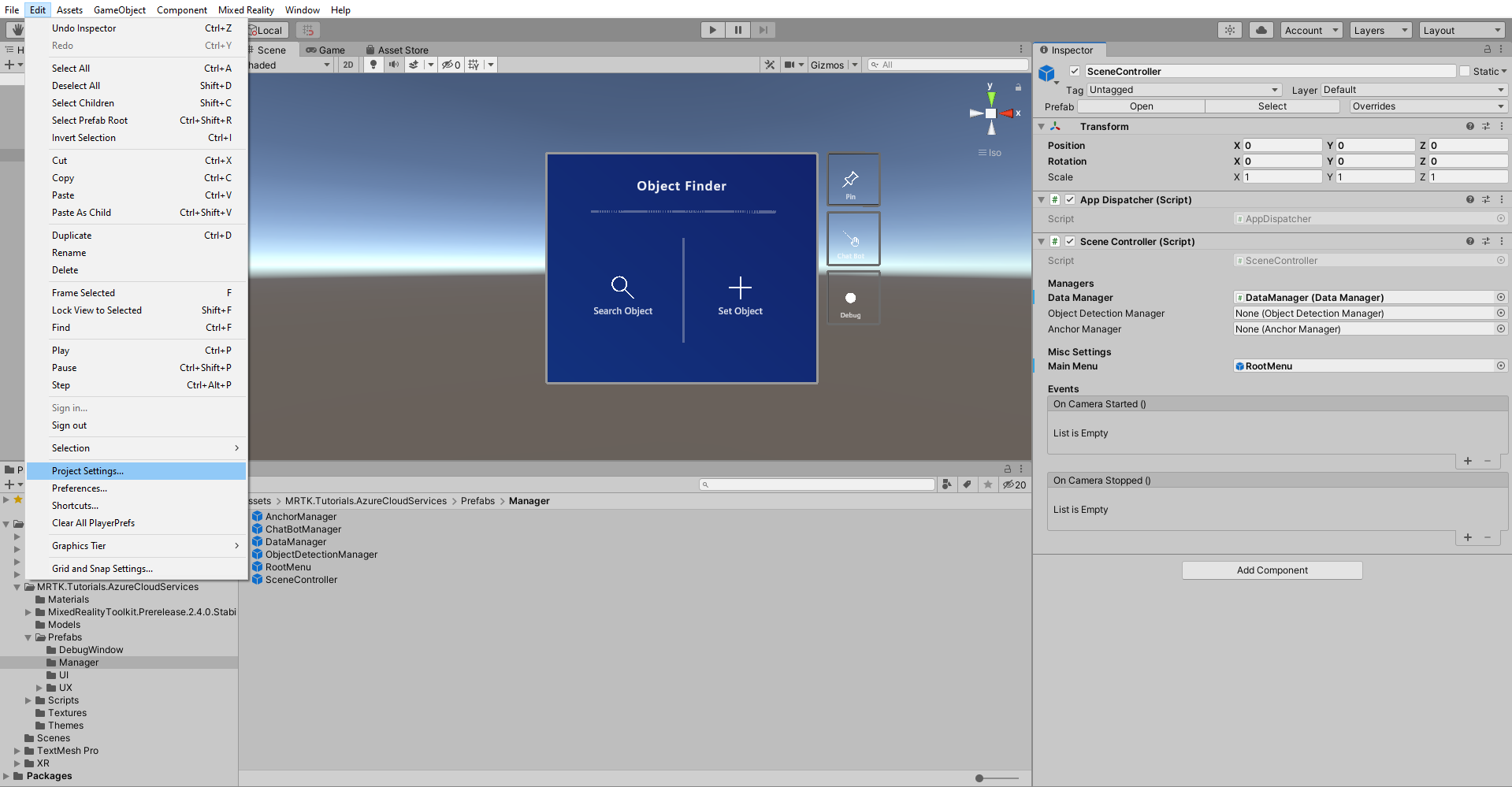 Screenshot of Unity open Project Settings.