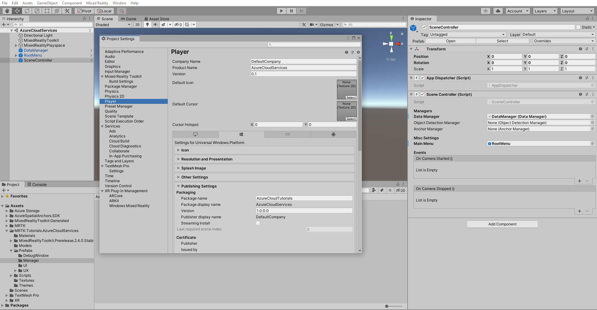 Screenshot of Unity Publishing Settings.