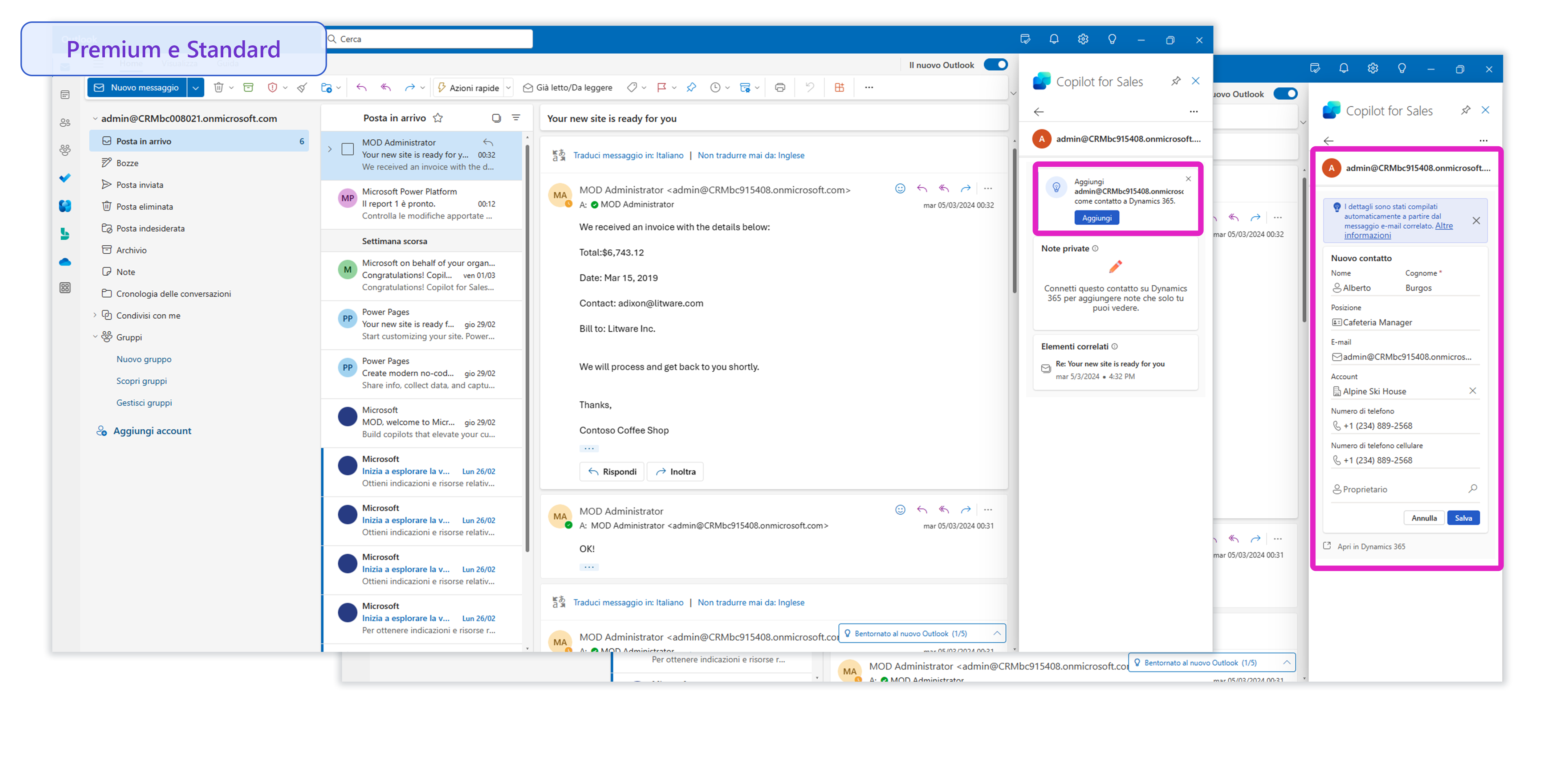 Screenshot che mostra l'opzione per aggiungere lead direttamente da Outlook.