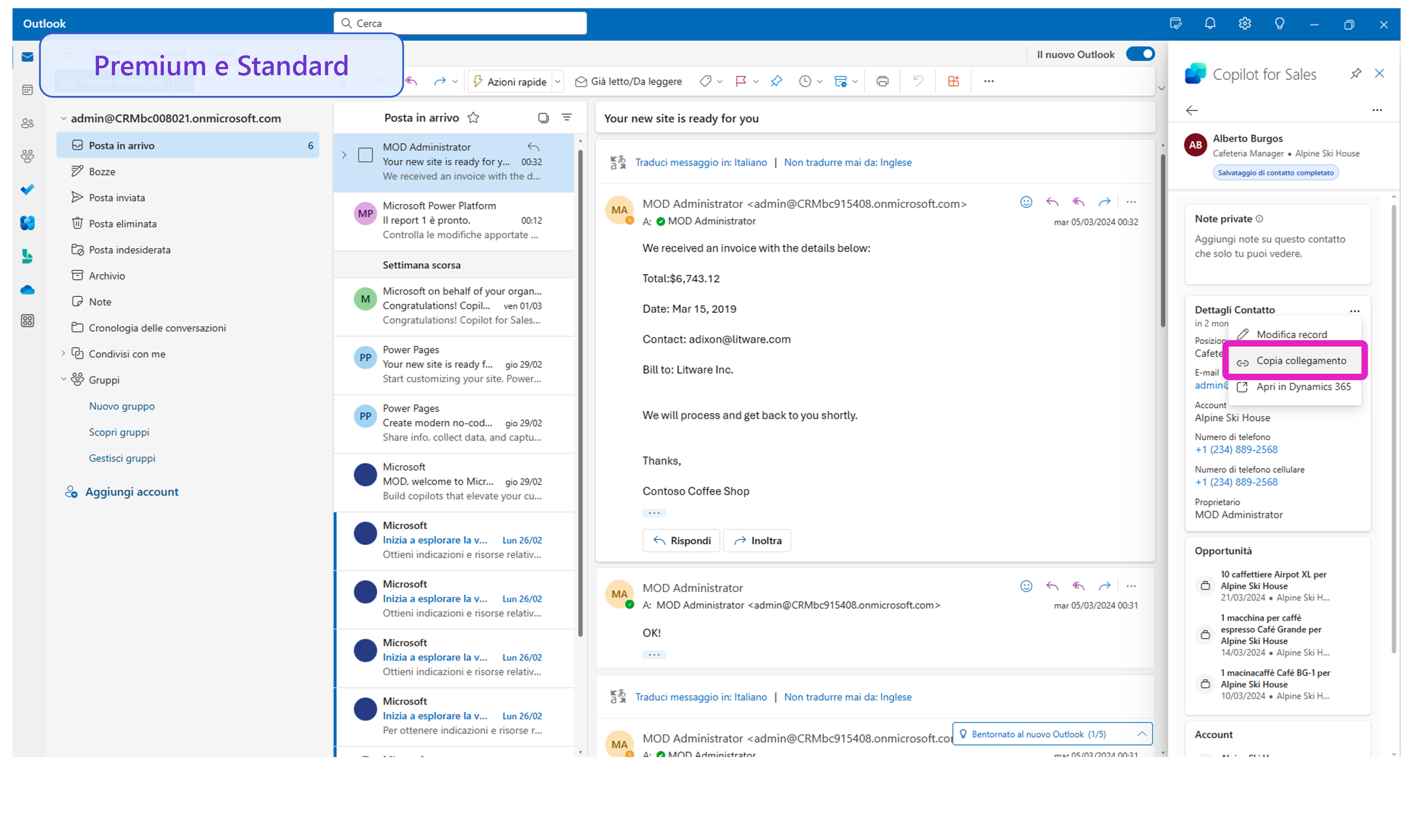 Screenshot che mostra l'opzione per copiare i record.