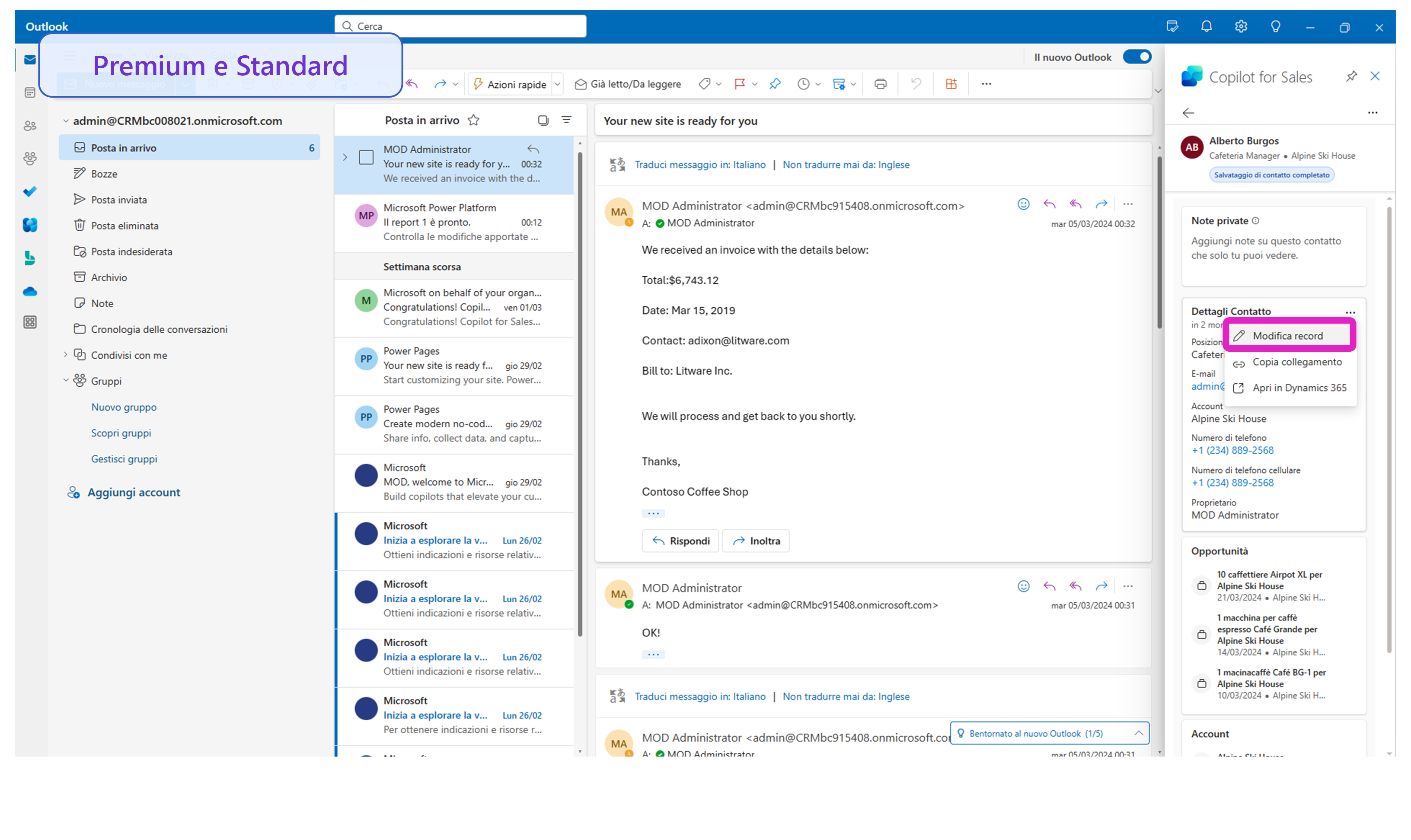 Screenshot che mostra l'opzione per modificare i record dell'account.