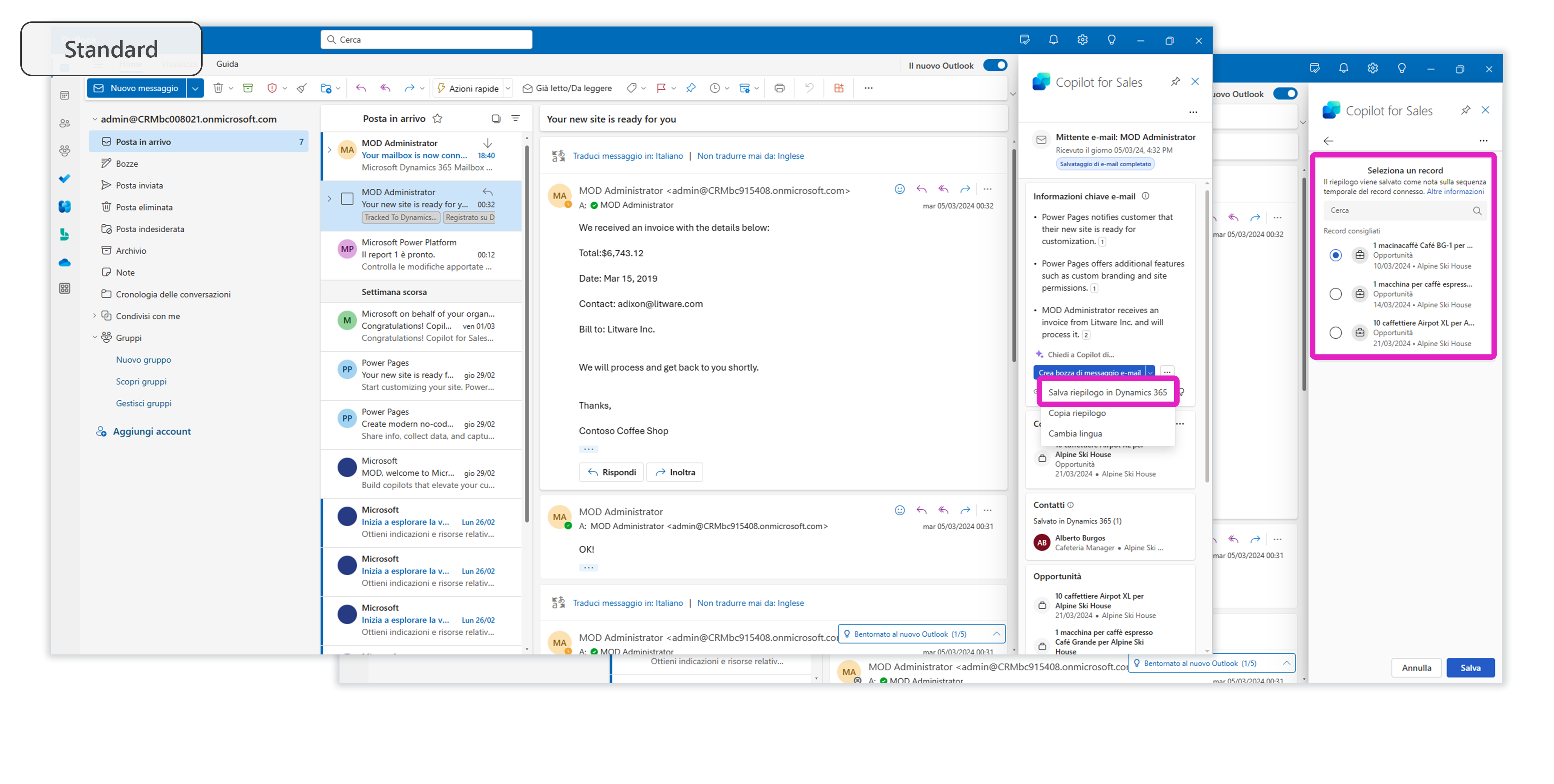 Screenshot che mostra l'opzione di salvataggio del riepilogo dell'e-mail.