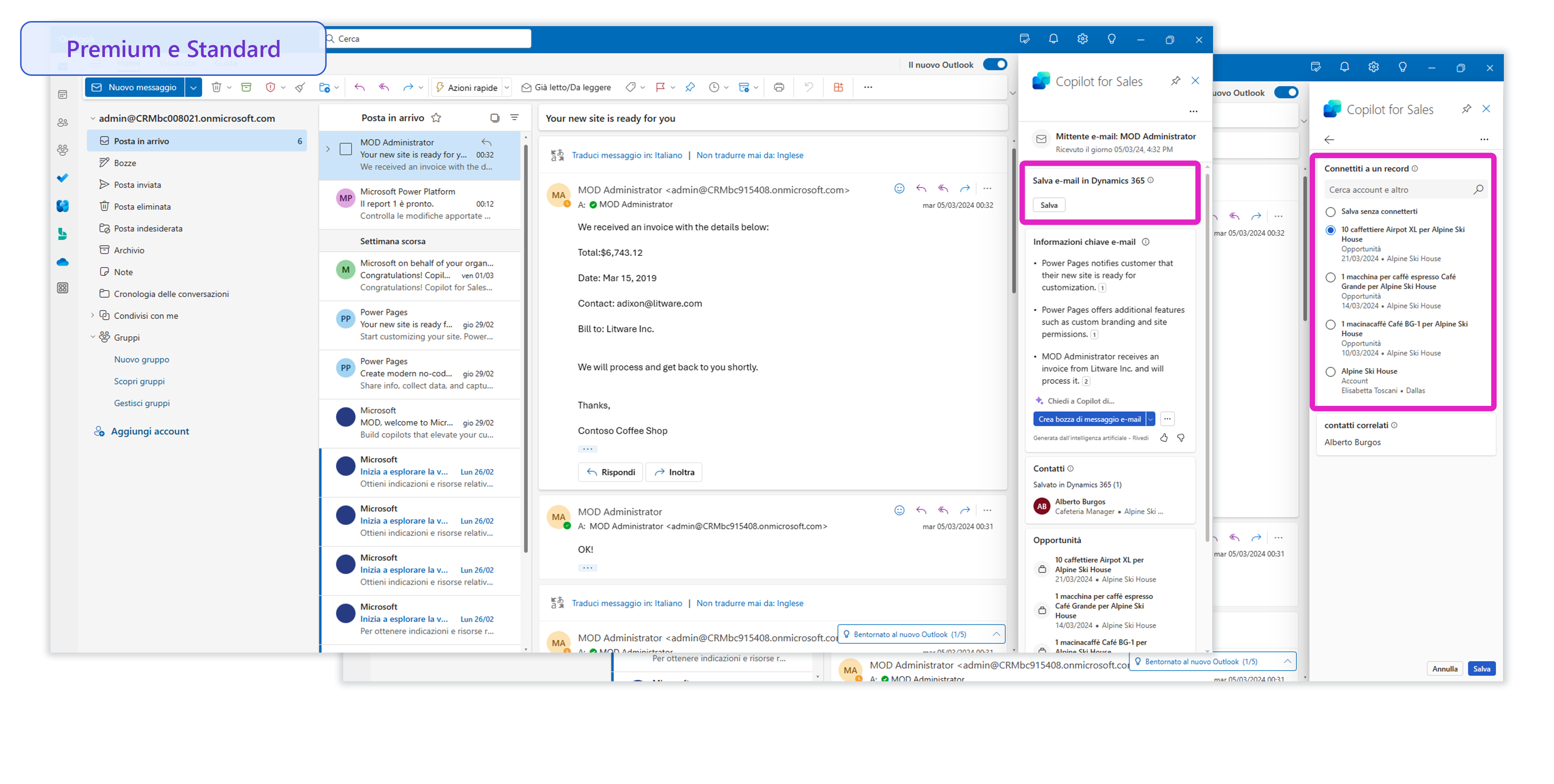 Screenshot che mostra l'opzione di salvataggio dell'e-mail.