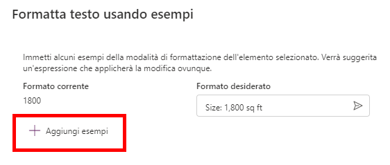 Screenshot del pulsante Aggiungi esempi all'interno di Idee Power Apps.