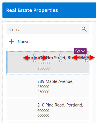 Screenshot che mostra l'azione di regolare le dimensioni e la posizione del componente Title.