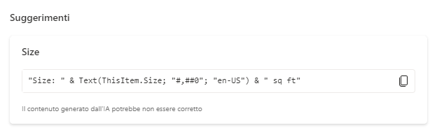 Screenshot della formula generata di Idee Power Apps.