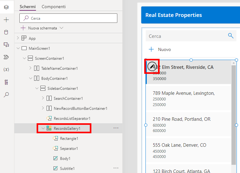 Screenshot che mostra l'azione di impostare la raccolta in modalità di modifica.